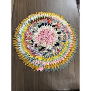vintage Handmade Fabric Doormat Colorful Quilted Rag Rug Round Entryway Mat